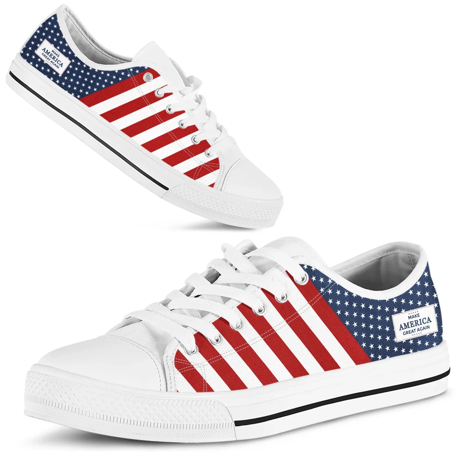 American Flag MAGA Fourth Of July Women Summer Canvas Vulcanized Shoes Casual Flats Plus Size 45/46