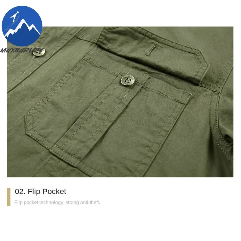 Summer Short Sleeve Shirt Men 100 Cotton Refreshing Breathable Sweat Absorbing Shirt Climbing Work Clothes Pocket Fishing Shirt