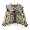 Spring Autumn Jacquard Embroidery  Denim Jacket Women Loose Short Cowboy Outerwear Casual Peter Pan Collar Jeans Jacket Female