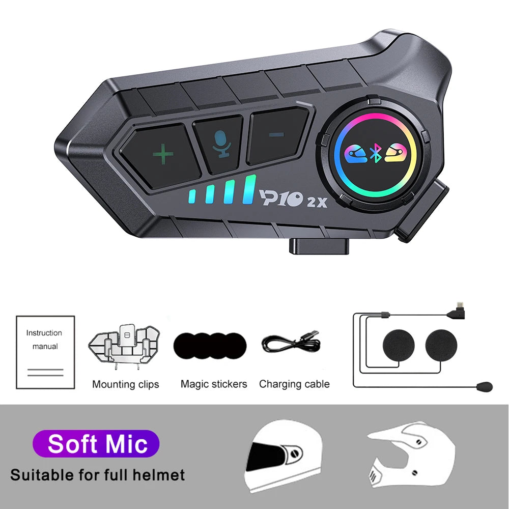 KEBIDUMEI 1/2x Motorcycle Intercom Headset Helmet BT 5.3 For 2 Riders intercommunicator 300M Waterproof Music Sharing Interphone