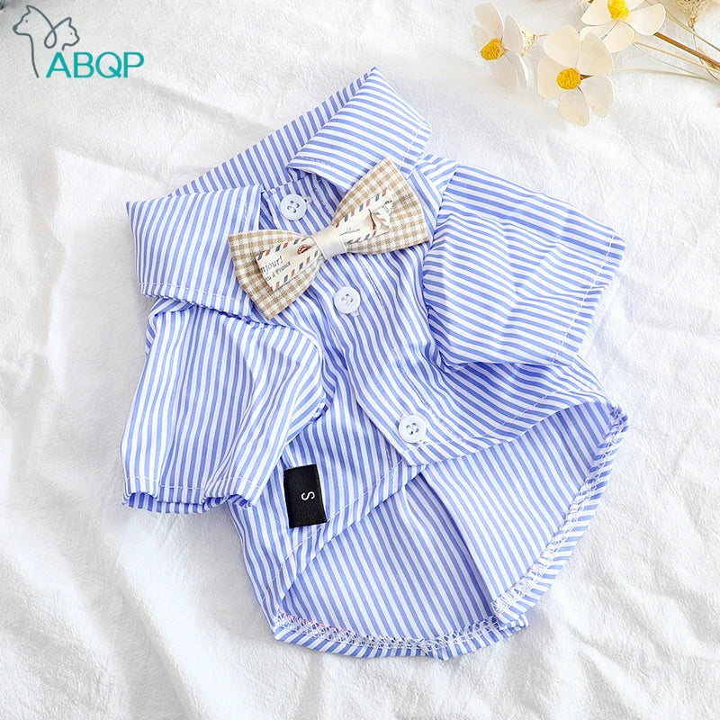 Dog Bowknot Striped Shirt Small Dogs