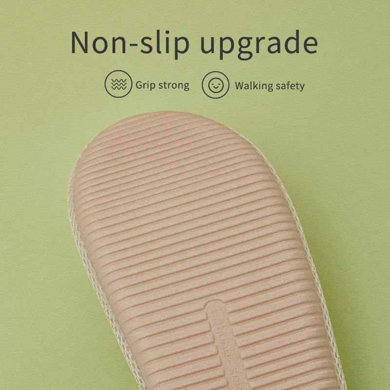 UTUNE Linen Women Slippers Outdoor Summer Mute Light Vacation Travel Comfortable Shoes Anti-slip Flat Thick Sole Home Slides