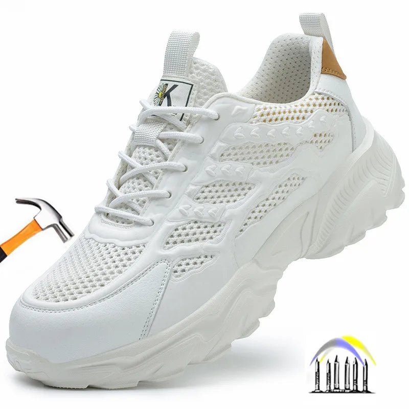 summer safety sneakers white safety work shoes for men work breathable shoes comfortable woman safety shoes plastic toe cap boot