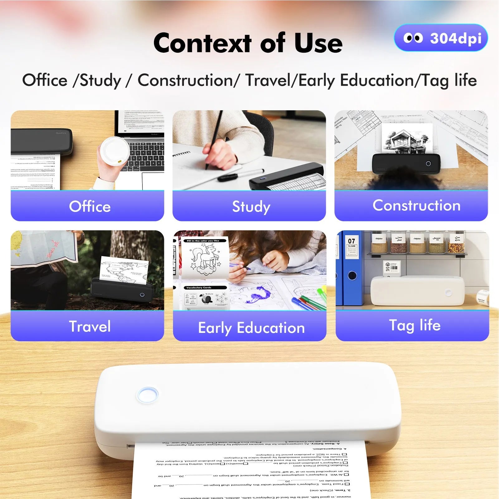 A4 Thermal Transfer Printer USB Wireless&amp Portable Printers with Mobile Computer 2in/3in/4in/8in/8.5in for Office School
