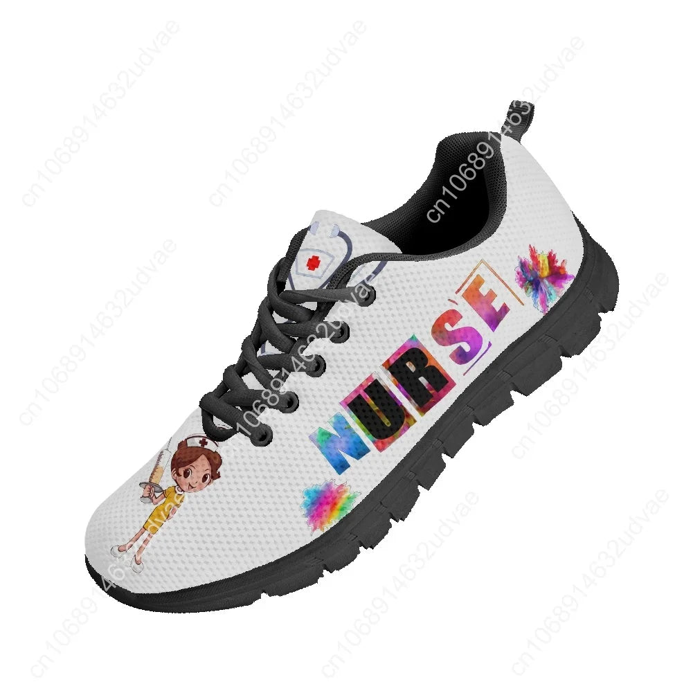 New Cartoon Nurse Shoes for Women Medical Heart Beat Brand Design Breathable Sneakers Flats Shoes Zapatos Mujer