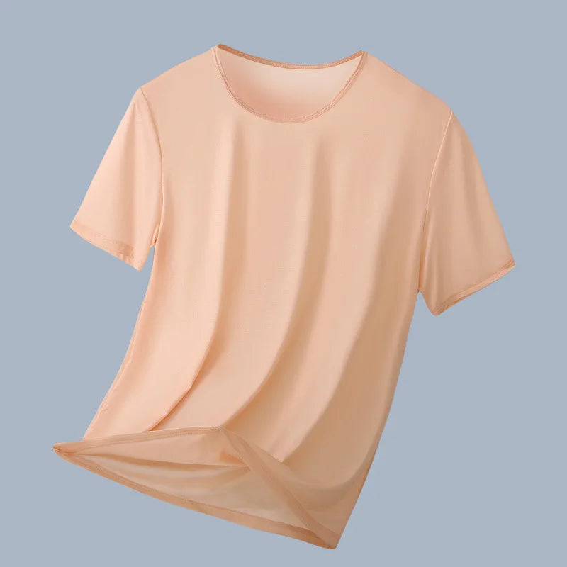Man Workout Undershirt Ice Silk Solid Color T-Shirts Male Thin O-neck Short Sleeves Tank Top Quick Dry Breathable Pullover Shirt