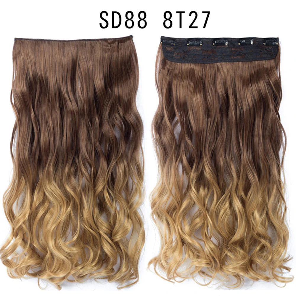 5 Clip-In Hair Extensions Long Straight One Piece Synthetic Heat-Resistant Fibre Hairpiece 22Inch Black Blonde Natural Hairstyle