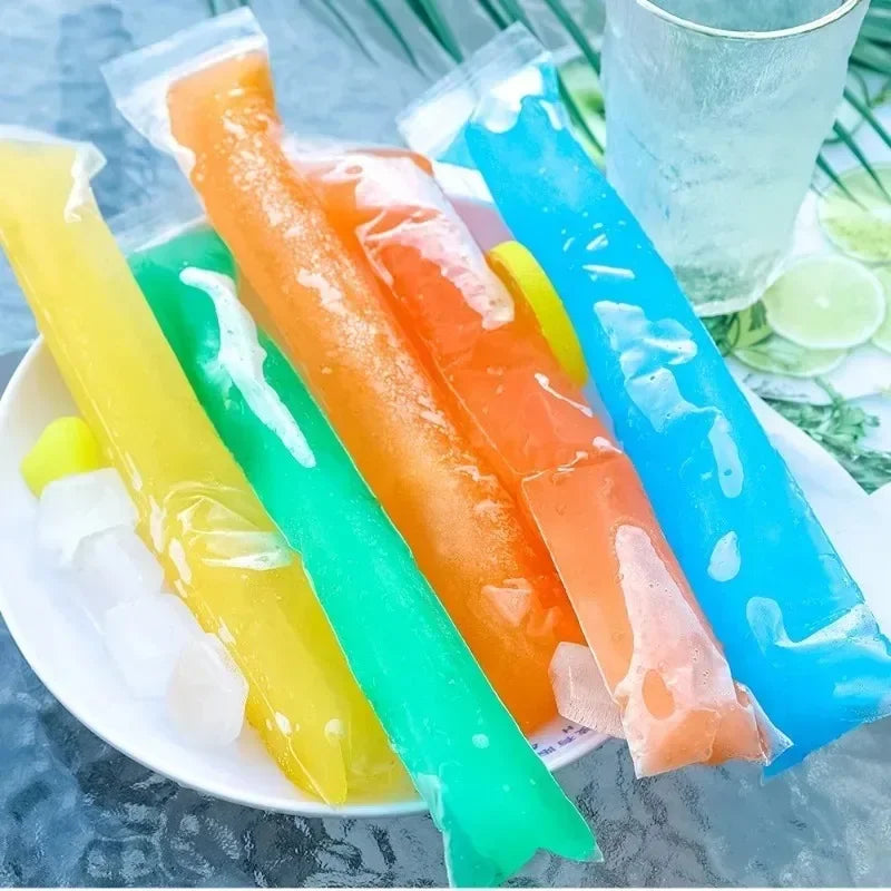 200/50Pcs Disposable Ice Popsicle Mold Bags DIY Fruit Juice Ice Lolly Bags Freezer Tube with Zip Seals for Yogurt Party Favors
