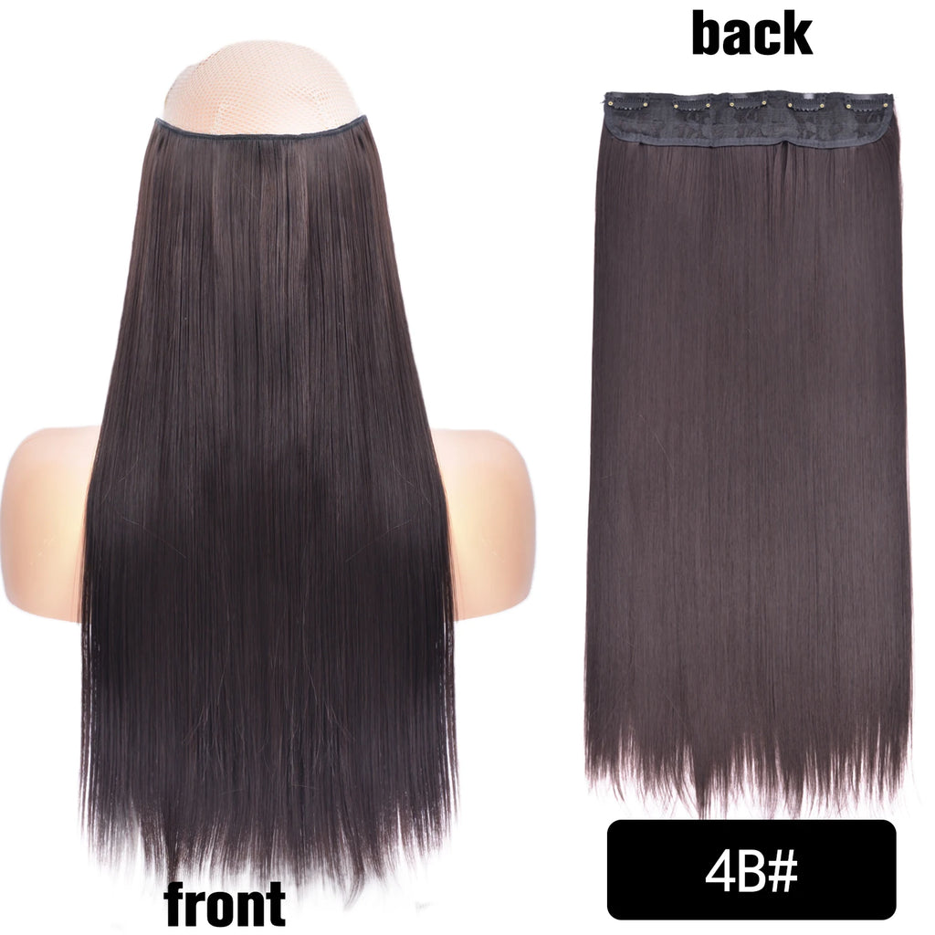 5 Clip-In Hair Extensions Long Straight One Piece Synthetic Heat-Resistant Fibre Hairpiece 22Inch Black Blonde Natural Hairstyle