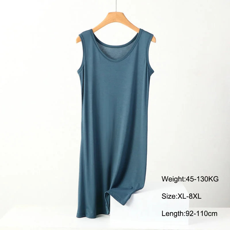 Plus Size Full Slips Dresses Women Summer Sleeveless Vest Inner Petticoat Dress Female Soft Modal White Underskirt XL-8XL