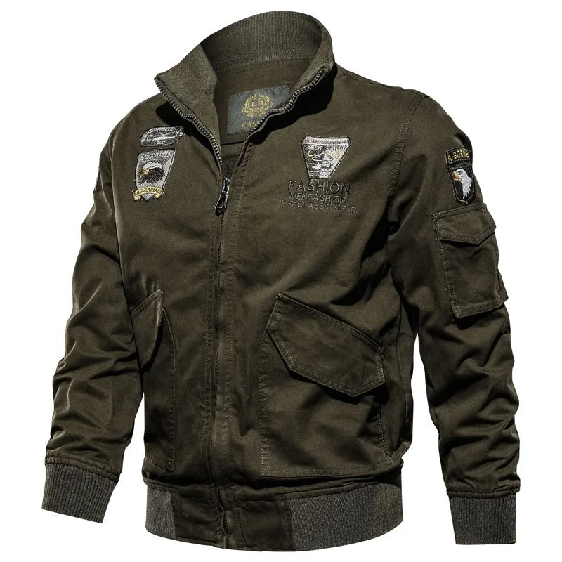 Men's Air Force One Work Jacket Casual Wear Resistant Spring Autumn Outerwear Zipper Closure Long Sleeve Cotton Jacket