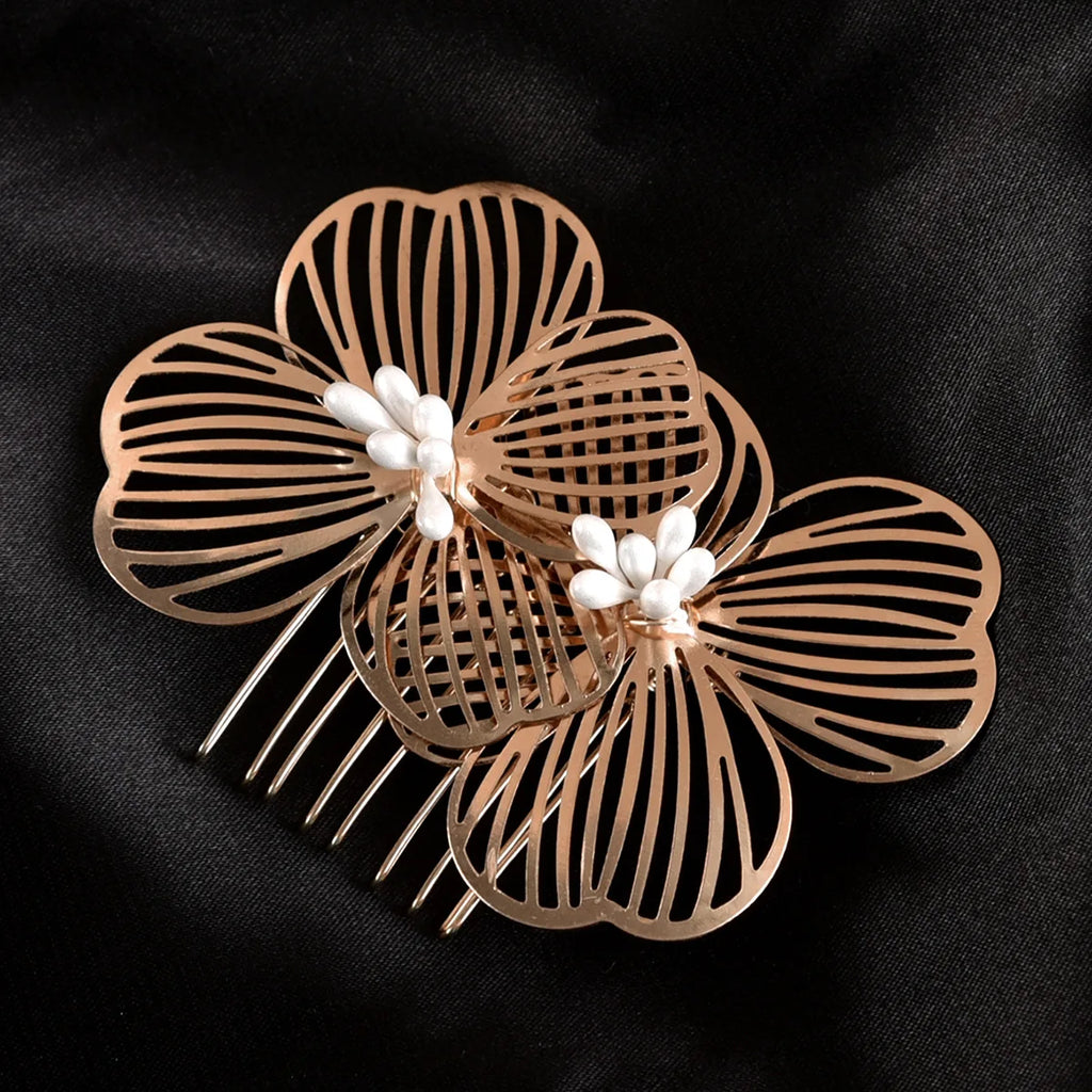 Bride Wedding Hair Comb Gold Flower Hairpin