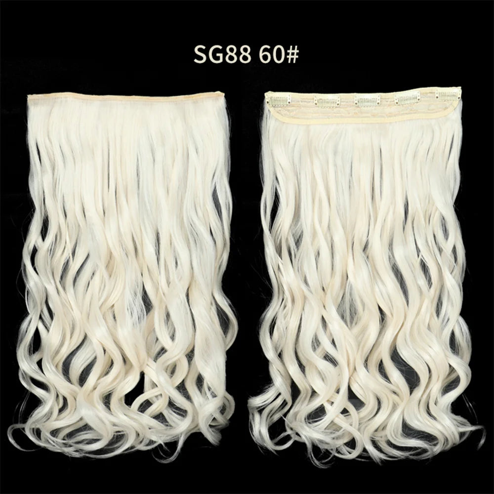 5 Clip-In Hair Extensions Long Straight One Piece Synthetic Heat-Resistant Fibre Hairpiece 22Inch Black Blonde Natural Hairstyle