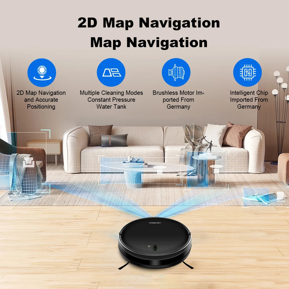 LIECTROUX L200 Robot Vacuum Cleaner & Wet Mop Combo,Smart Mapping,WiFi App,4KPa,Brushless Motor, Electric control water tank