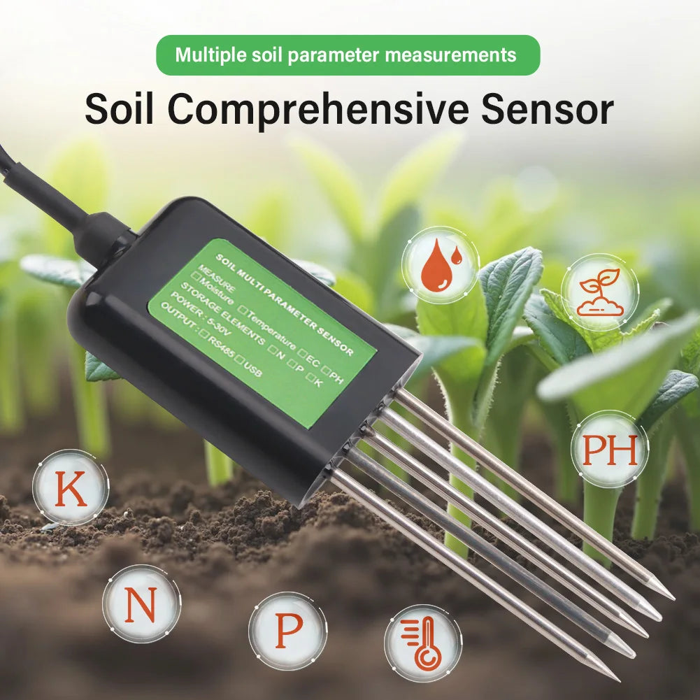 Yieryi Smart Soil Sensor 5-in-1 NPK EC Moisture Temp pH Meter with APP Data Logger USB Rechargeable Soil Tester for Garden Farm
