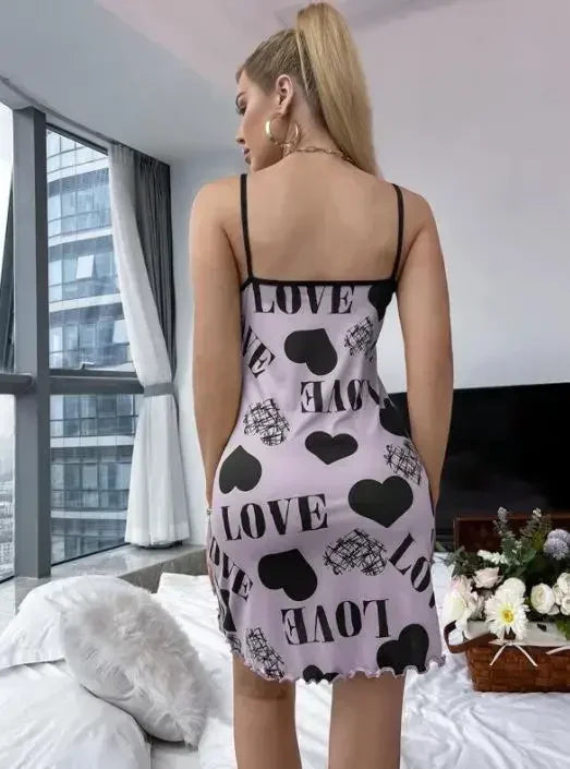 Sexy Spaghetti Strap V-Neck Nightdress Women Nightie Summer Loose Cotton Nightgown Female Cute Print Sleep Dress Light Sleepwear