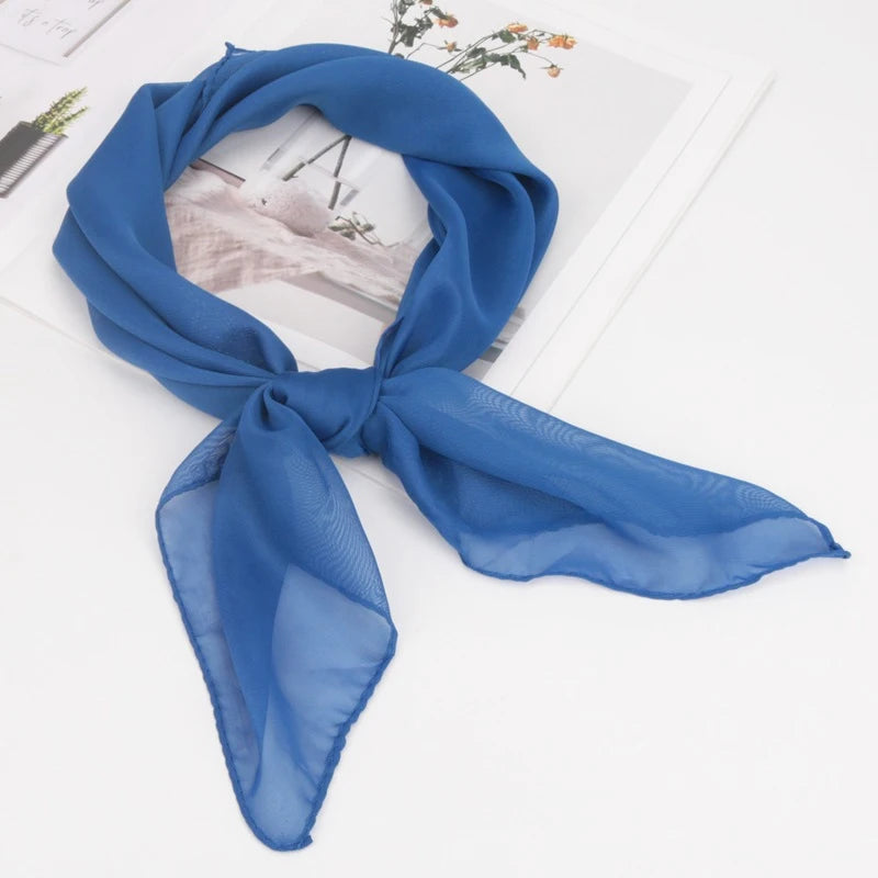 New 65x65cm Summer Chiffon Solid Color Square Scarf Ladies Head Neck Scarves Female Hair Ties Bands Neckerchief Shawls