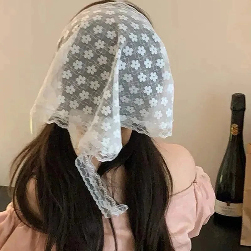 Girls Lace Headscarf Sweet Korean INS Pastoral Style Summer Triangle Scarf Hair Band Fashion Cute Women Hair Accessories