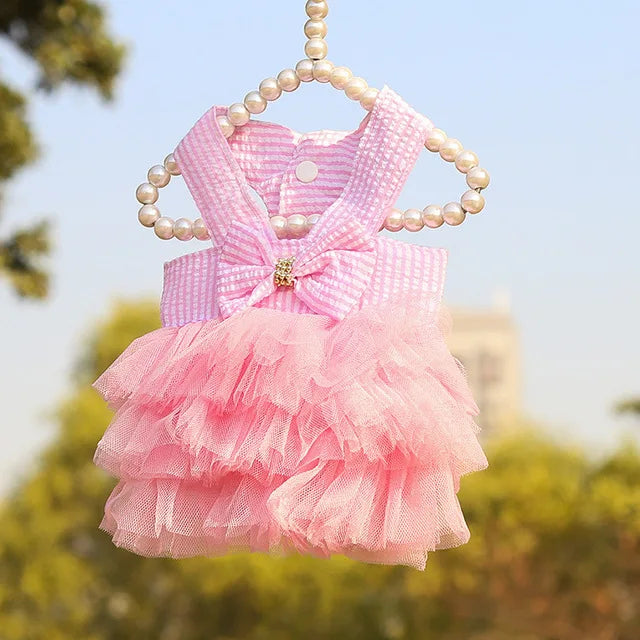 Dog Summer Lace Dress Stripe Skirt