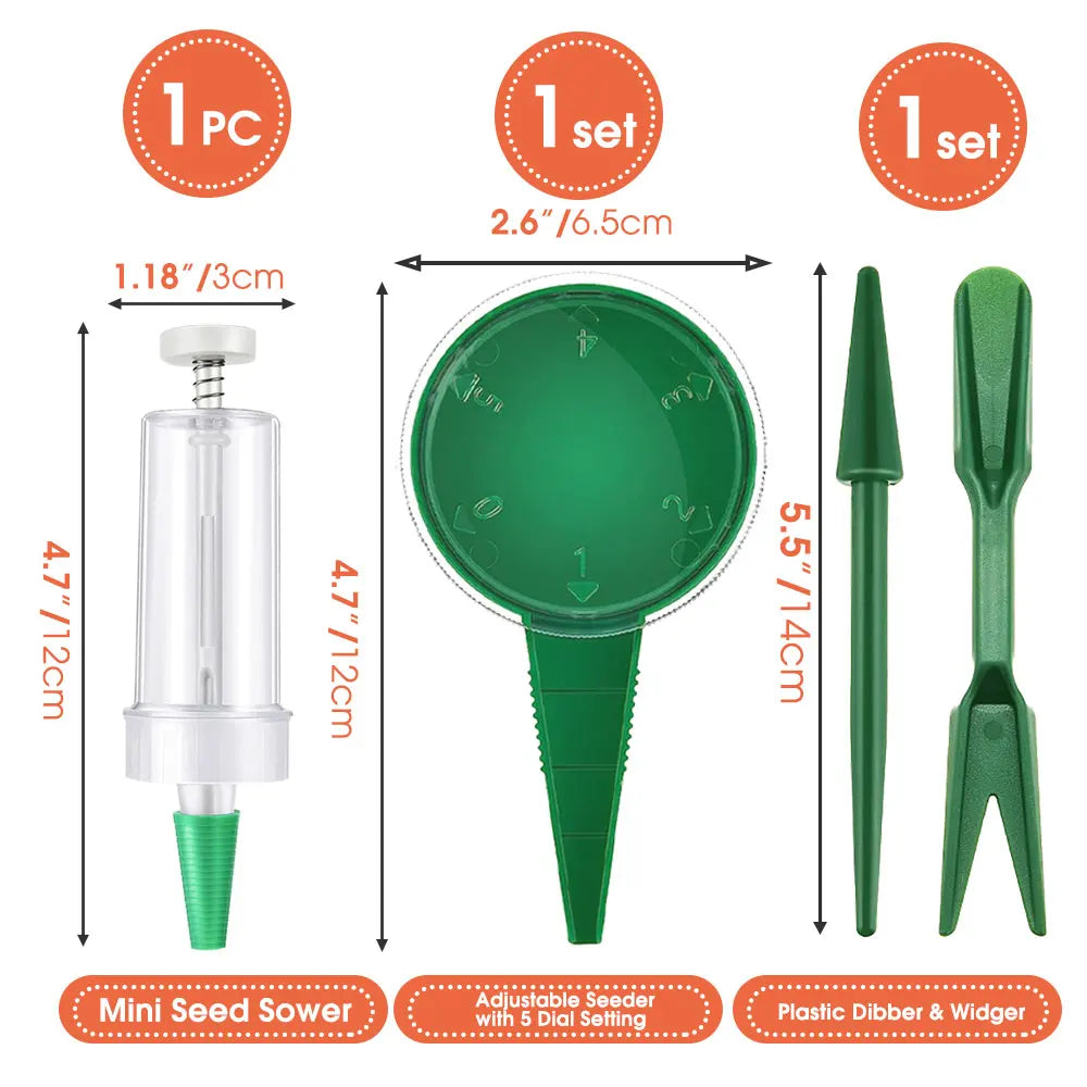 Mini Sowing Seed Dispenser Manual Sower Seed Spreader Handheld Seed Planter Tool 5 Different Settings Hand Seeder with 2 Transpl