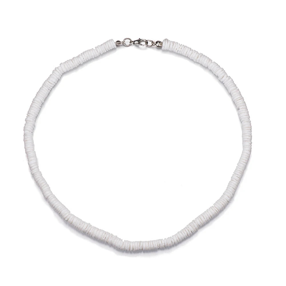 Boho Shell Necklaces, Puka Shell Necklace for Men Women Seashell Choker Necklace Smooth Shell Chip Summer Beach Necklace