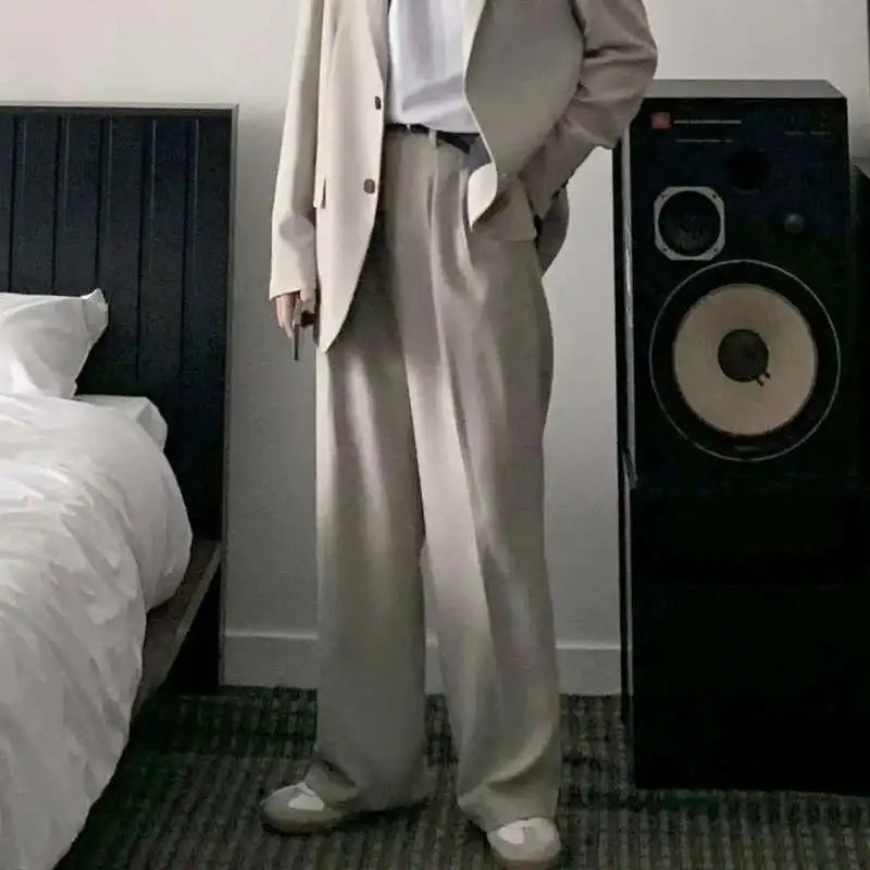 IEFB Simple Men's Sets Loose Lapel Bazers Casual Straight Wide Leg Suit Pants New Summer Koean Style Two-piece Set 9C6339