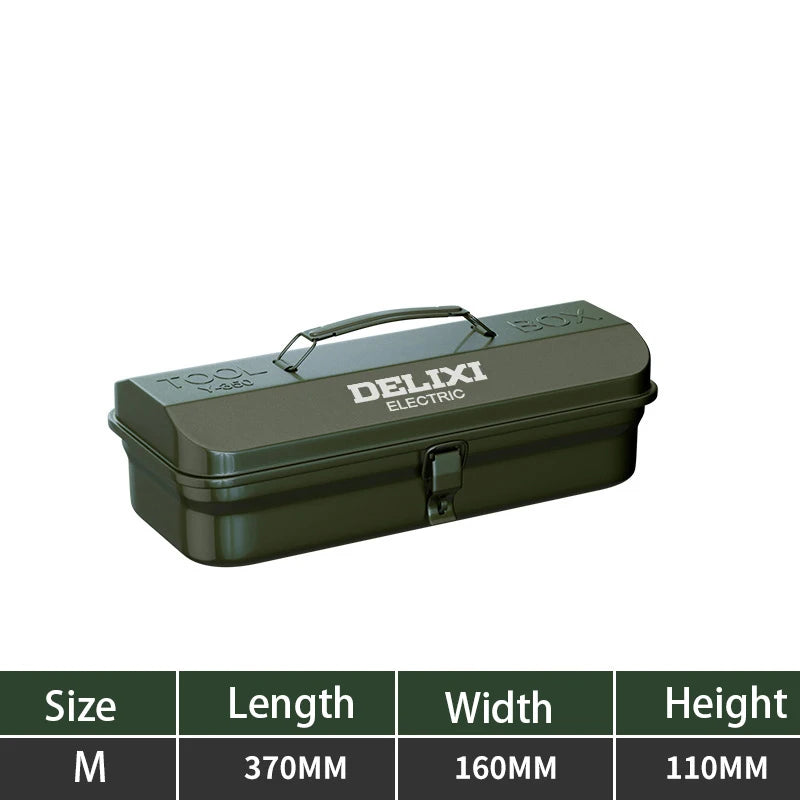 DELIXI Thicked Iron Tool Box Multi-functional Hard Case Industrial Tools Storage Box Household Car Hand-held Steel Storage Box