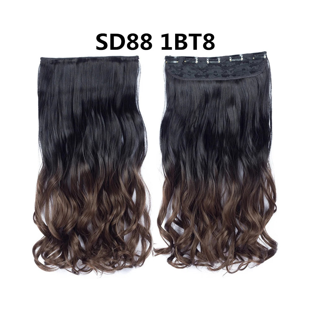 5 Clip-In Hair Extensions Long Straight One Piece Synthetic Heat-Resistant Fibre Hairpiece 22Inch Black Blonde Natural Hairstyle