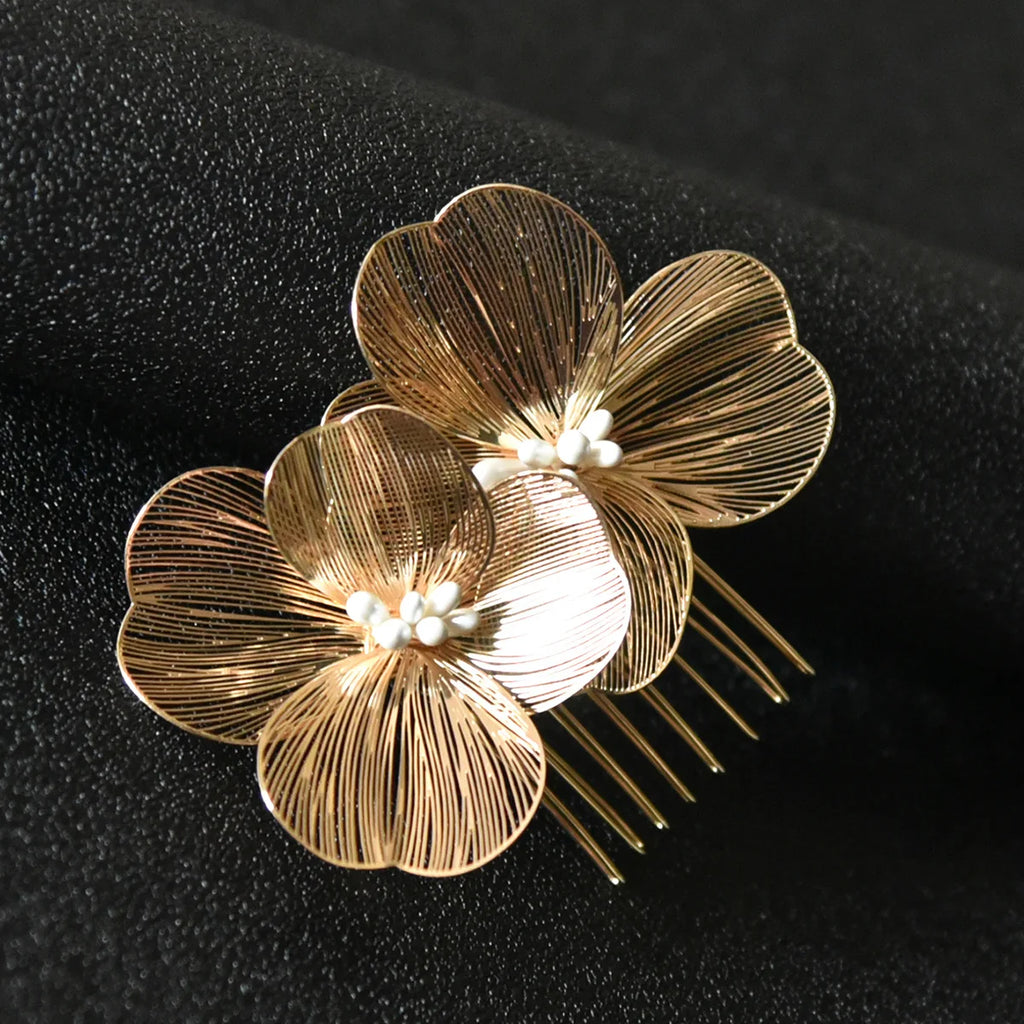 Bride Wedding Hair Comb Gold Flower Hairpin