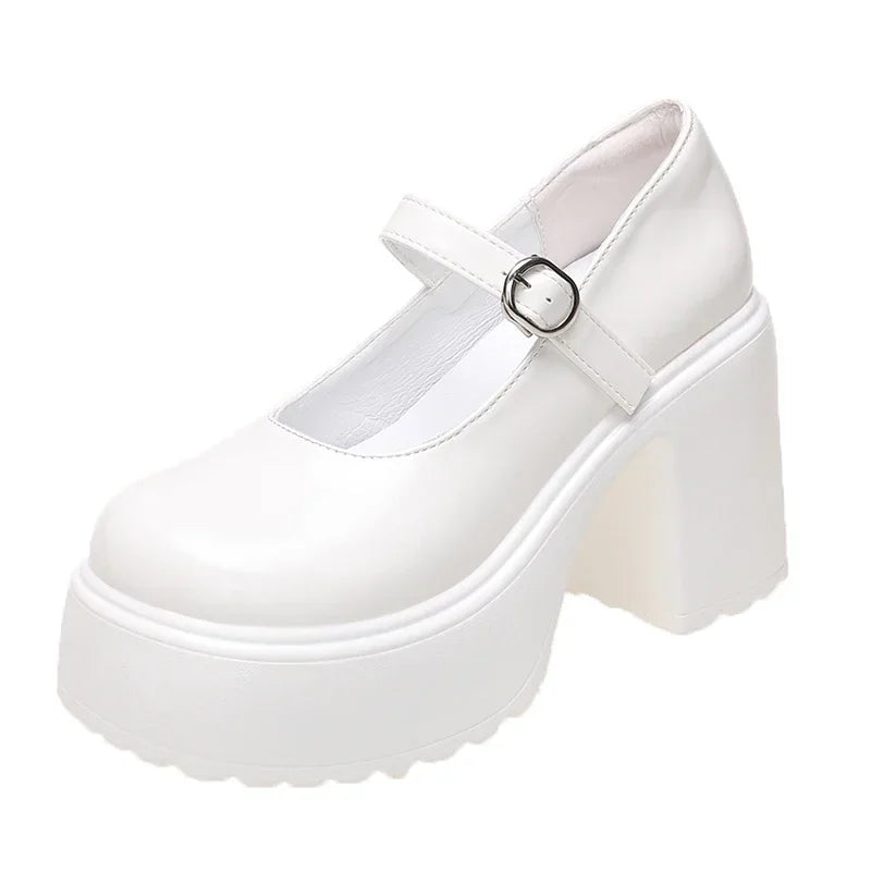White Chunky Platform Mary Janes Women 2025 Buckle Strap Super High Heels Pumps Woman Patent Leather Thick Heeled Party Shoes