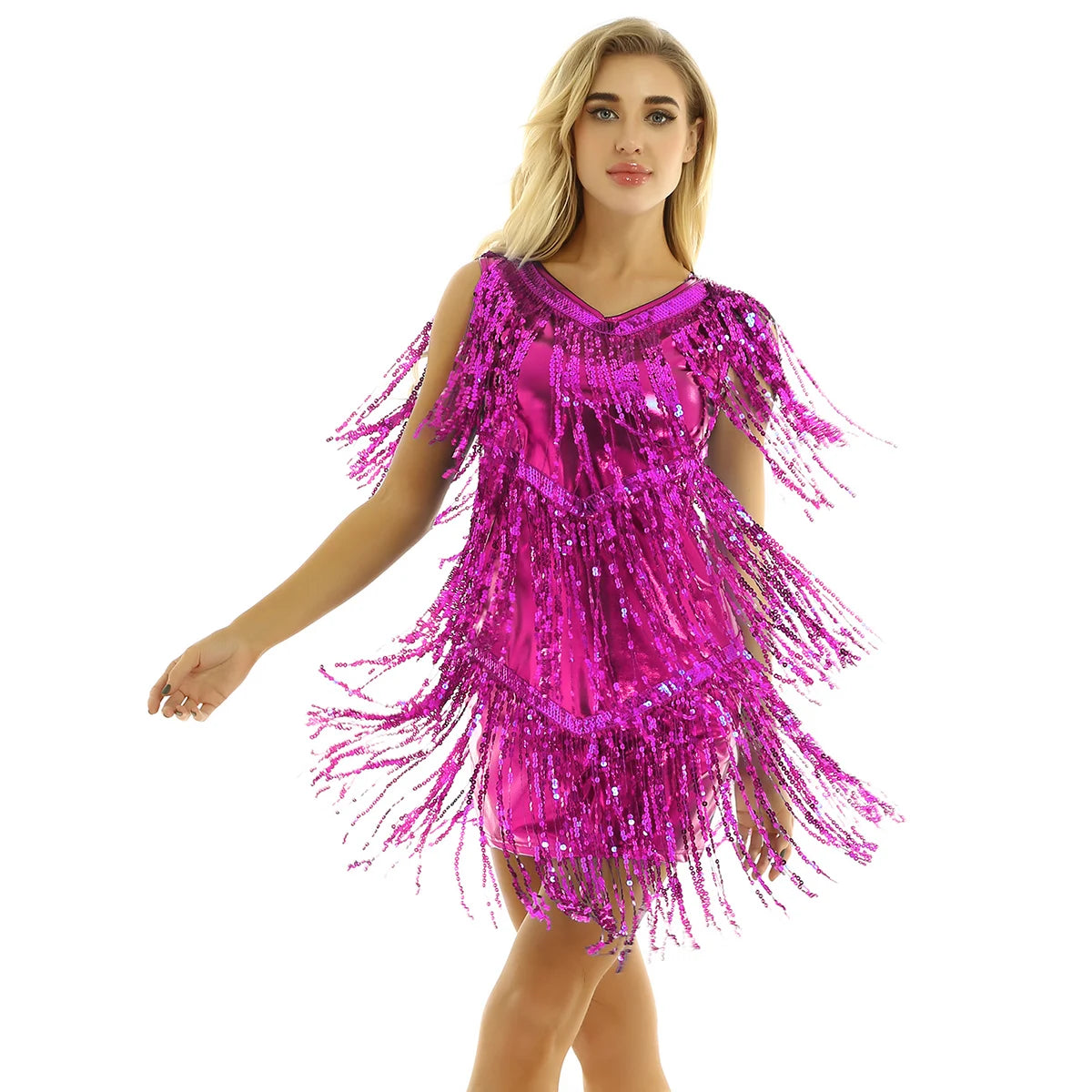 Tassel Fringe Sequin Latin Dance Dress Women Sexy Ballroom Salsa Tango Cha Cha Rumba Samba Outfits Dancewear