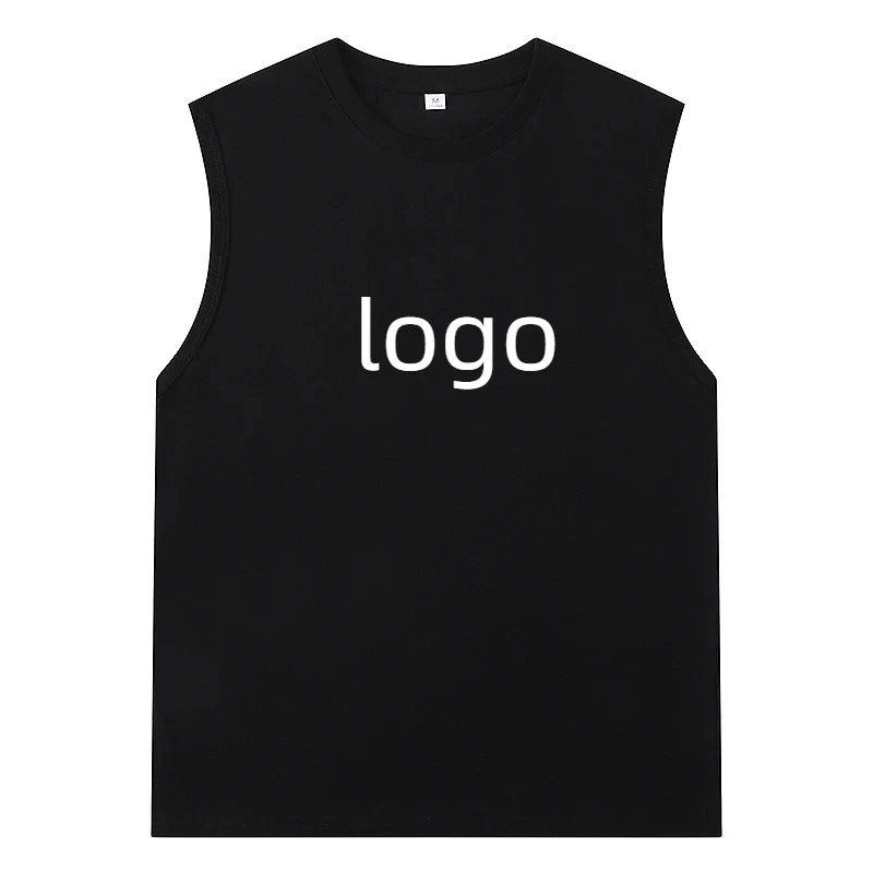 Cotton Men's Sleeveless Shirt Custom Logo Printing Name Gym Training Clothes DIY Vest