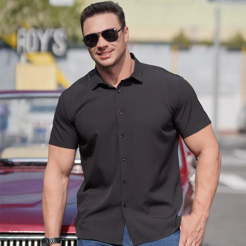 Oversized Shirts for Men Summer Thin Casual Loose Shirt Plus Size Business Shirt Big Size Short Sleeve Pure Color Tops 68-175KG