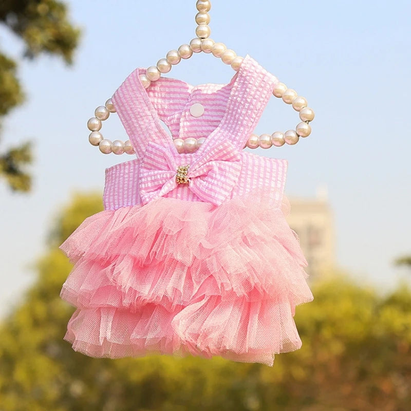 Dog Summer Lace Dress Stripe Skirt