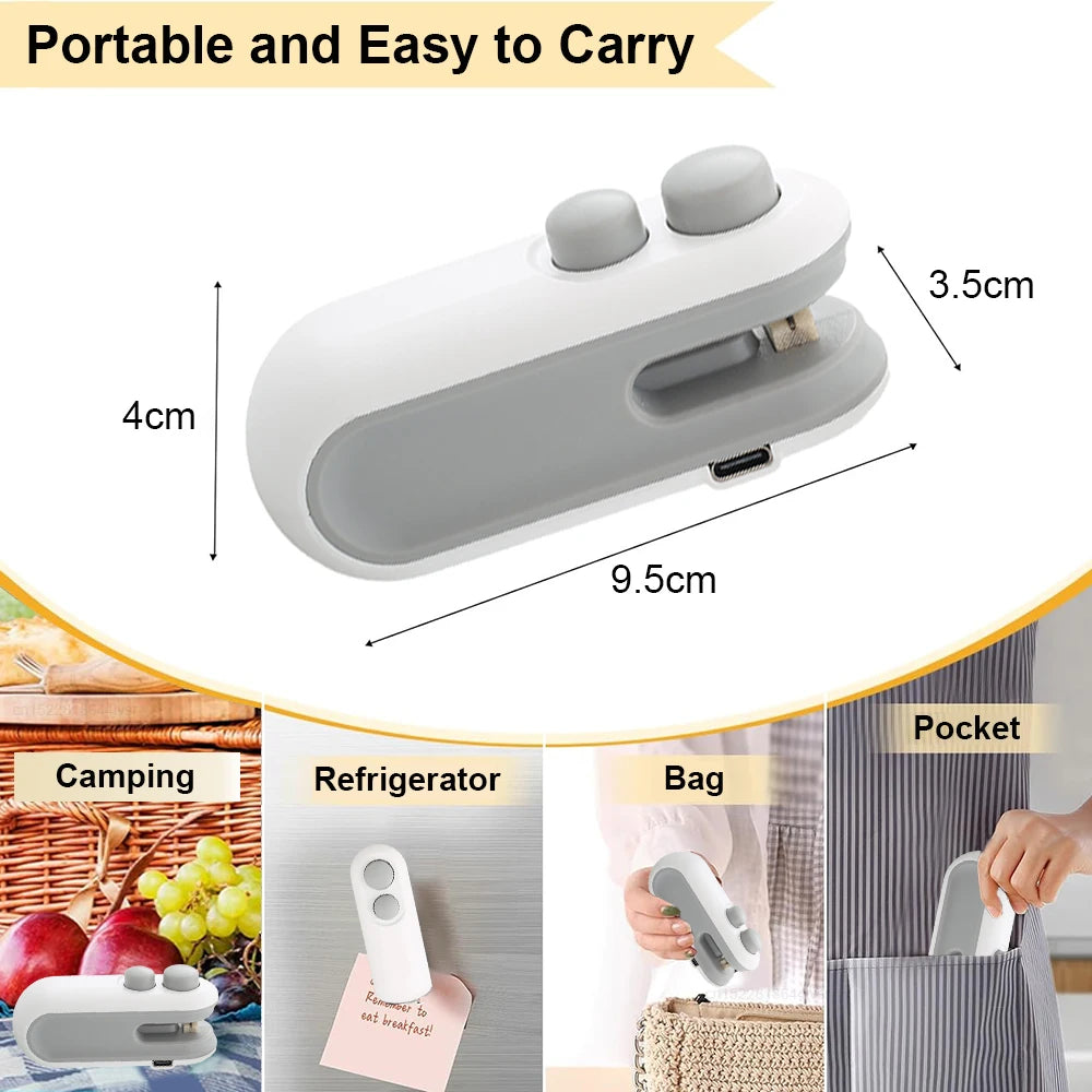 Mini Bag Sealer Portable Rechargeable Handheld Heat Vacuum Sealer 2 in 1 Sealer and Cutter for Plastic Bags Food Storage