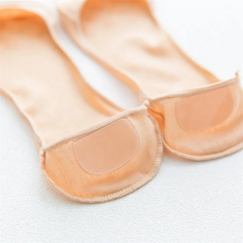 5 Pairs Thin Cotton Boat Socks for Women Shallow Mouth Summer Silicone Anti Slip Women's Ankel Socks for High Heels Shoes