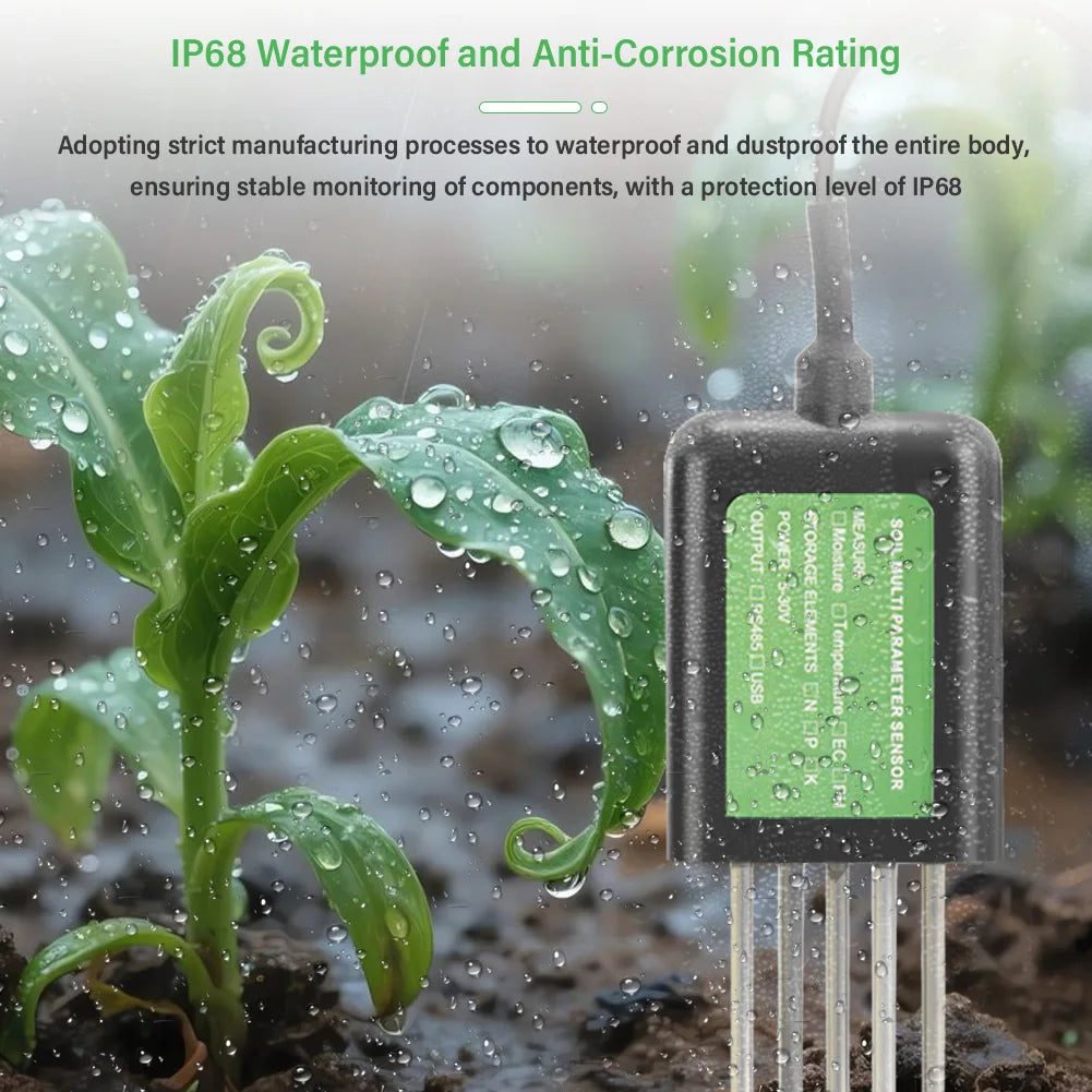 Yieryi Smart Soil Sensor 5-in-1 NPK EC Moisture Temp pH Meter with APP Data Logger USB Rechargeable Soil Tester for Garden Farm