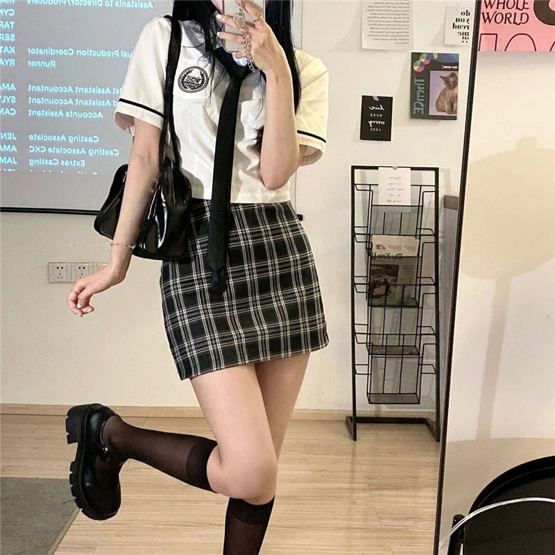 Hot Girl Jk Uniform Daily Two-piece Set Japanese Korean Style College Style School Costume Suit High Waist Hip Wrap Skirt Set
