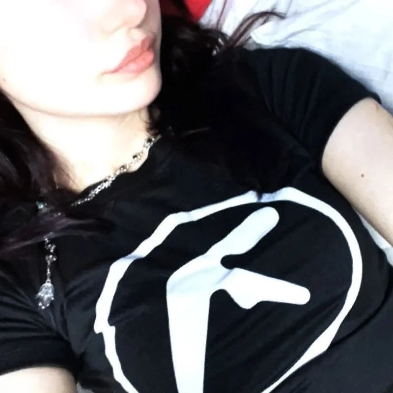 Punk Aphex Twin Print T-Shirt Crop Top Y2k
