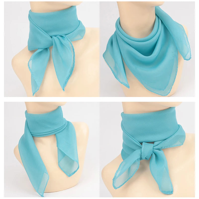 New 65x65cm Summer Chiffon Solid Color Square Scarf Ladies Head Neck Scarves Female Hair Ties Bands Neckerchief Shawls