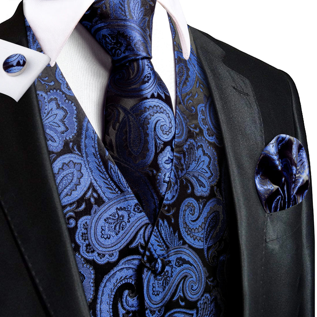 Hi-Tie Silk Ivory Beige Champagne Gold Mens Vests Tie Hankerchief Cufflinks Set Jacquard Vine Waistcoat for Men Suit Dress