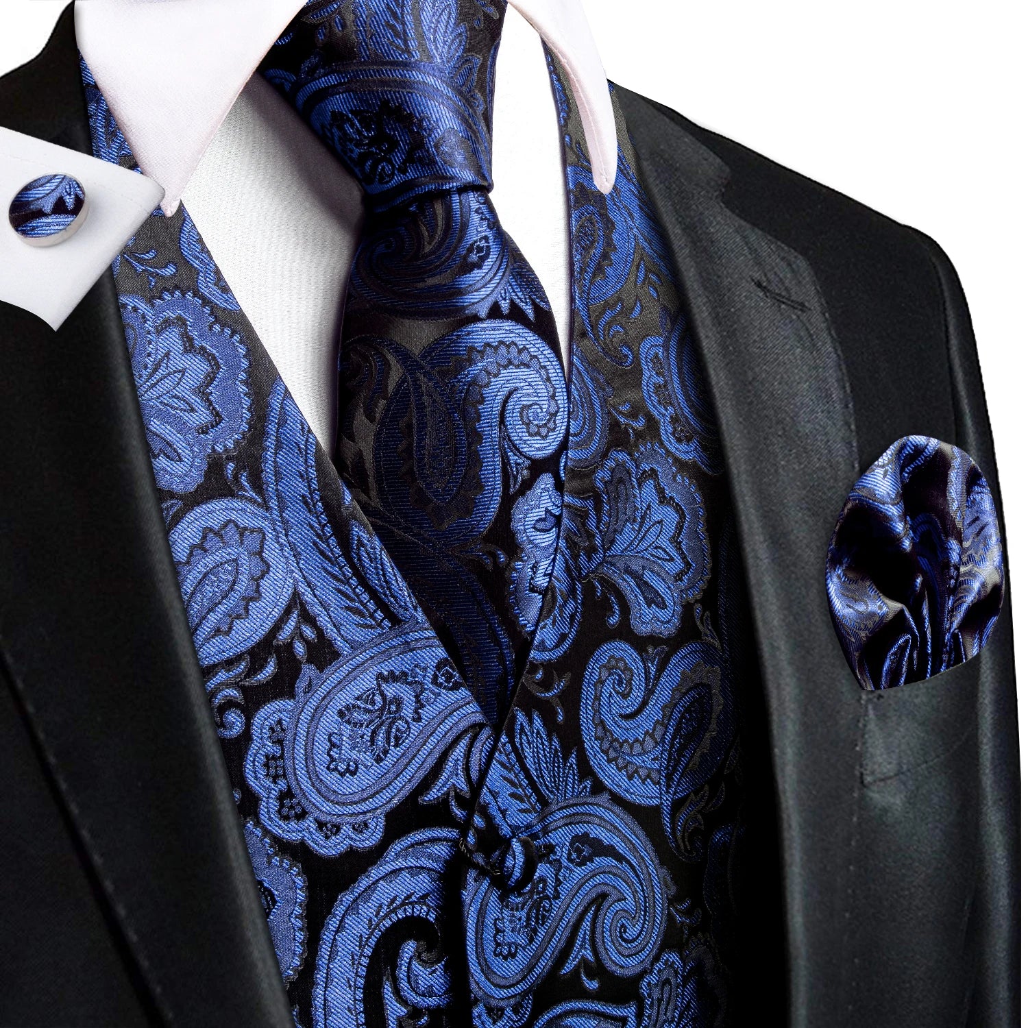 Hi-Tie Silk Ivory Beige Champagne Gold Mens Vests Tie Hankerchief Cufflinks Set Jacquard Vine Waistcoat for Men Suit Dress