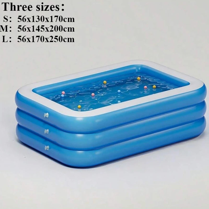 Three Ring Raised and Thickened Single Bottom Square Family Inflatable Swimming Pool Blue and White Large Home Swimming Pools