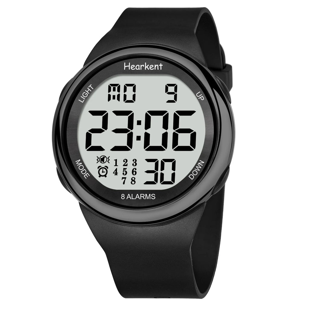 Hearkent Unisex 8 Vibrating Alarms Watch Medication Pill Clock Reminder Big Number Watch Waterproof for Deaf Digital Wristwatch