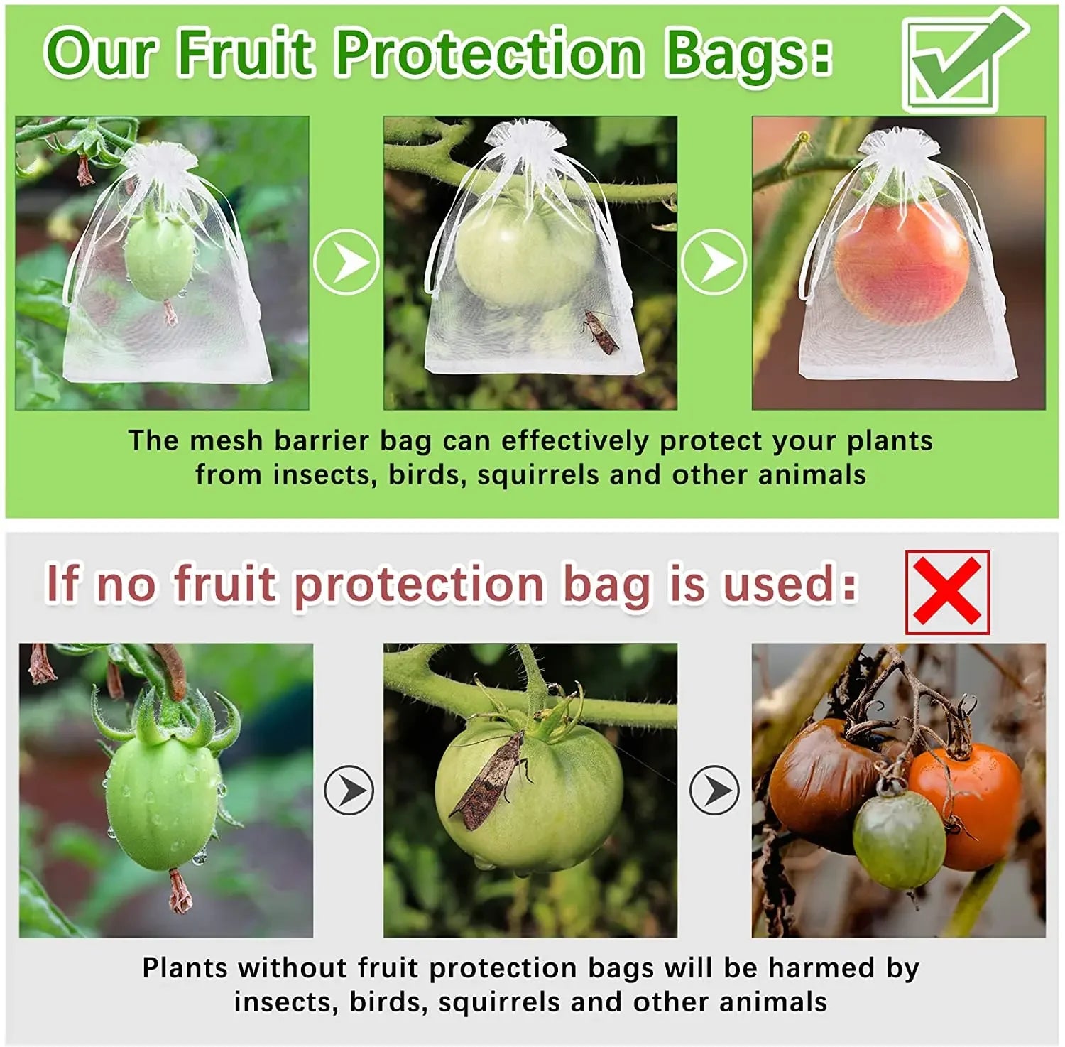 50/100PCS Grapes Protection Bags Garden Mesh Bags Agricultural Orchard Pest Control Anti-Bird Netting Fruit Vegetable Bags