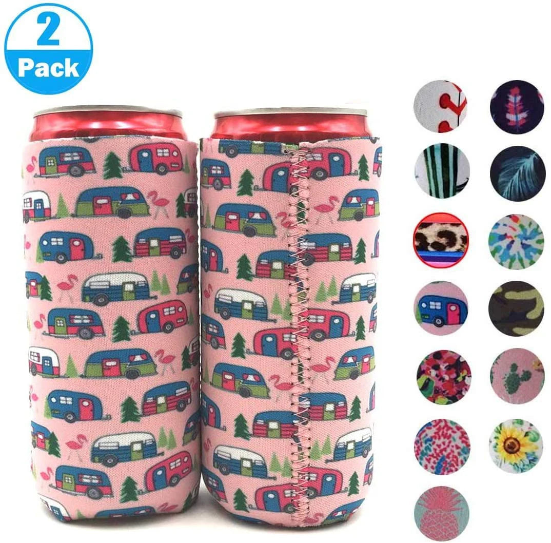 2pack Skinny Can Cooler Bag, Wine Cooler Bag Beer Cooler For bottles and cans Colourful Neoprene Beer Coolies Beer Holders 12oz
