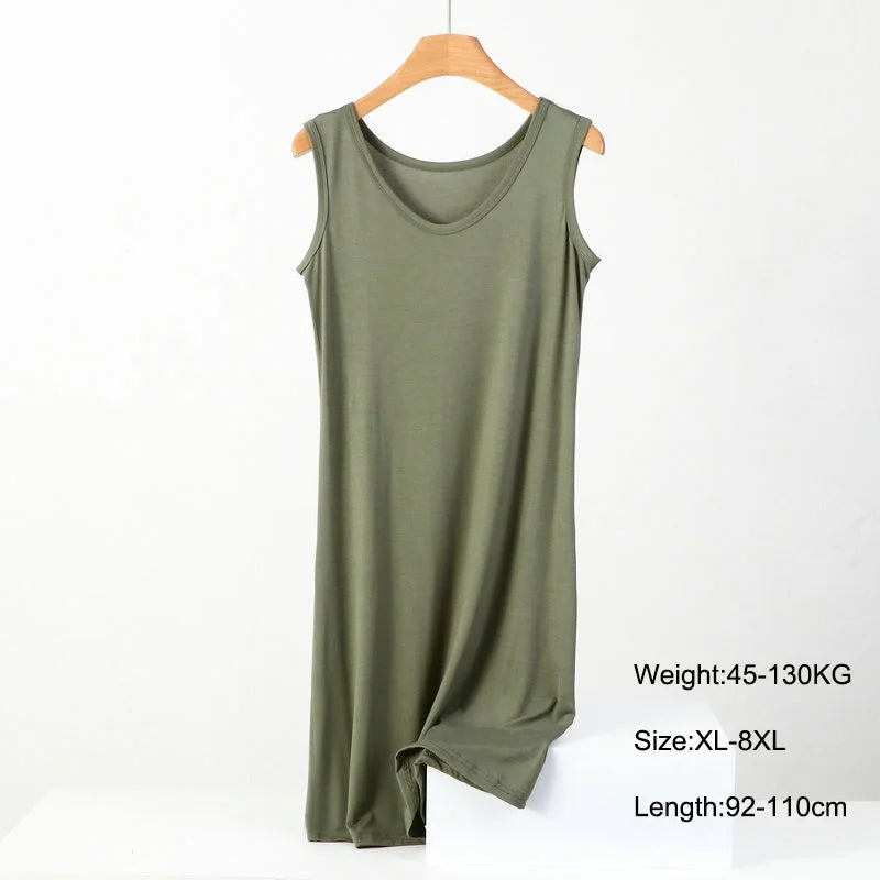 Plus Size Full Slips Dresses Women Summer Sleeveless Vest Inner Petticoat Dress Female Soft Modal White Underskirt XL-8XL
