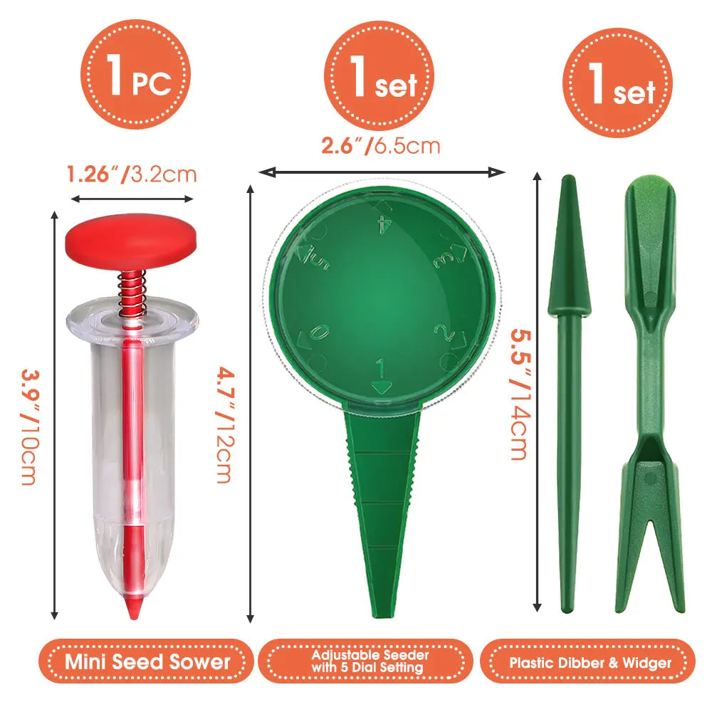 Mini Sowing Seed Dispenser Manual Sower Seed Spreader Handheld Seed Planter Tool 5 Different Settings Hand Seeder with 2 Transpl