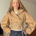Women's Long Trench Coat Double Breasted Hooded Punk Crop Jackets With Belt Waist-Cinched Windbreakers 2025 Autumn Lady Outwears