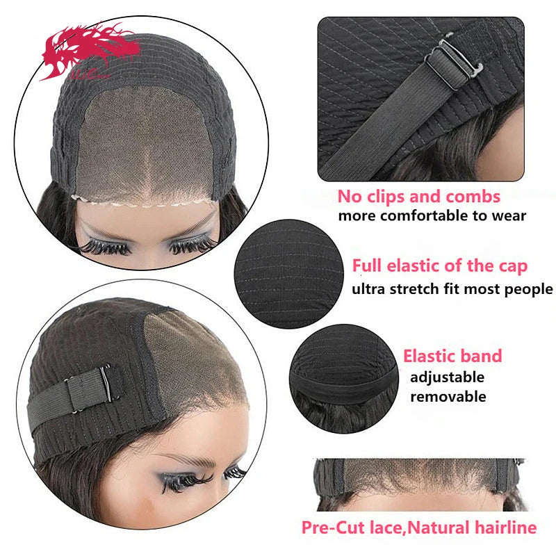 Ali Queen Body Wave Wear Go Glueless Wigs 6x4 HD Lace Closure Glueless Wig Human Hair Ready To Wear Pre Cut Preplucked 14-32inch
